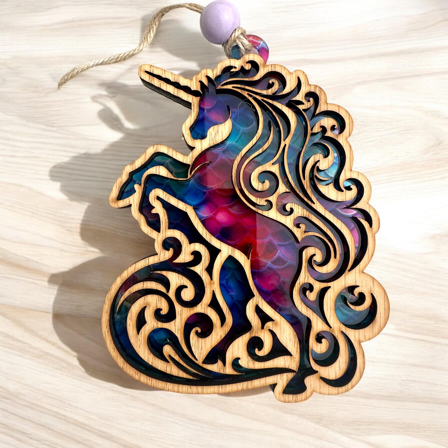 Unicorn Suncatcher: Laser Cut Wood & Acrylic Fantasy Decor
