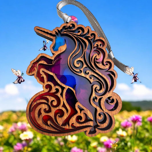 Unicorn Suncatcher: Laser Cut Wood & Acrylic Fantasy Decor