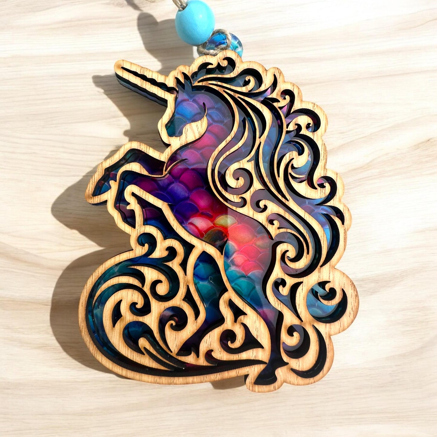 Unicorn Suncatcher: Laser Cut Wood & Acrylic Fantasy Decor