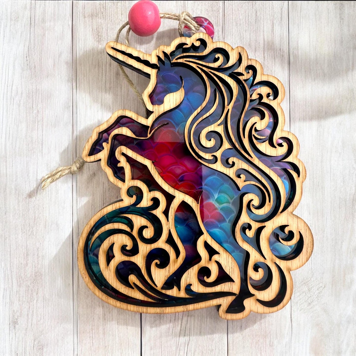 Unicorn Suncatcher: Laser Cut Wood & Acrylic Fantasy Decor