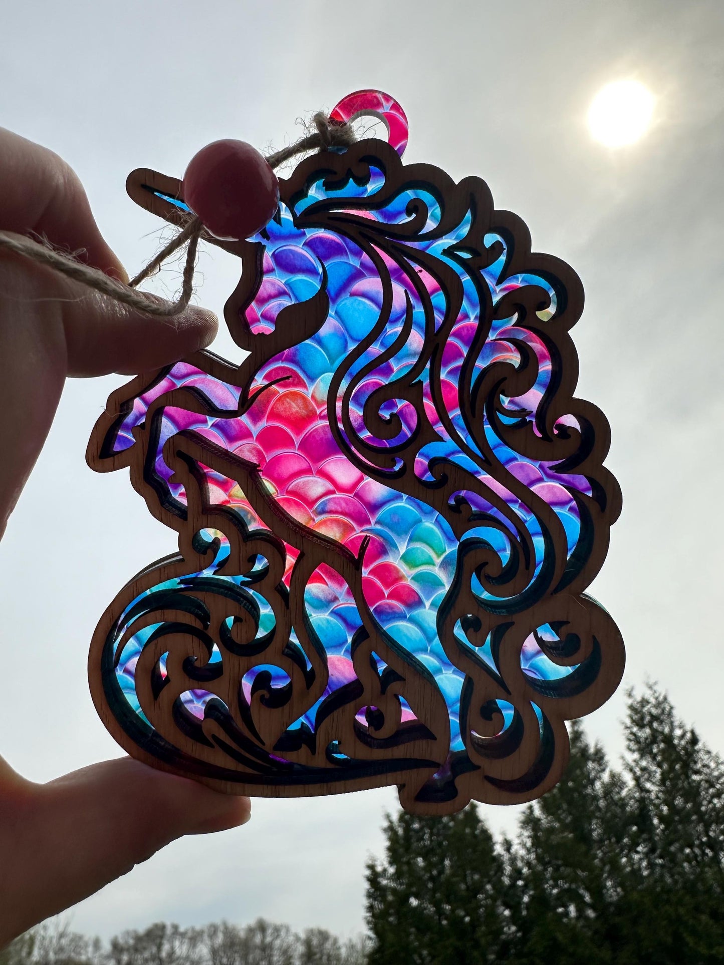 Unicorn Suncatcher: Laser Cut Wood & Acrylic Fantasy Decor
