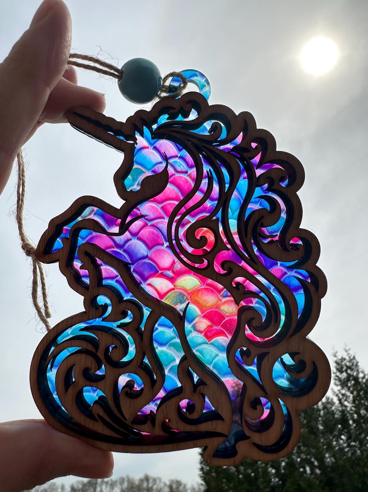 Unicorn Suncatcher: Laser Cut Wood & Acrylic Fantasy Decor