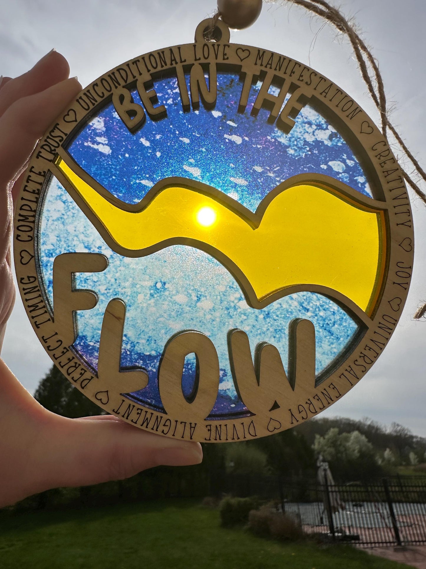 Be in the Flow Suncatcher: Divine Connection Window Art, Spiritual Decor