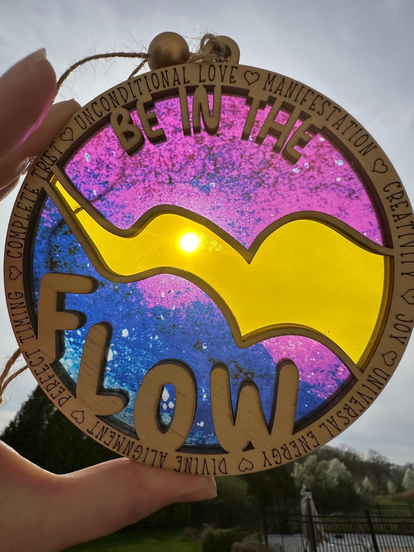 Be in the Flow Suncatcher: Divine Connection Window Art, Spiritual Decor