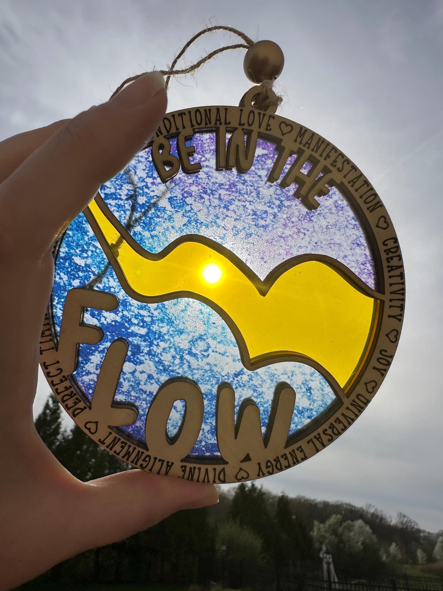 Be in the Flow Suncatcher: Divine Connection Window Art, Spiritual Decor