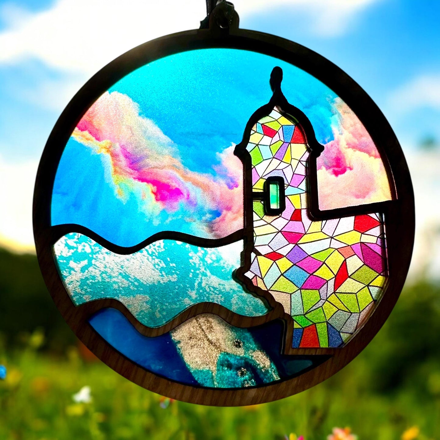 El Morro garita Suncatcher: Acrylic and Red Oak Puerto Rico Art, stained glass look window art