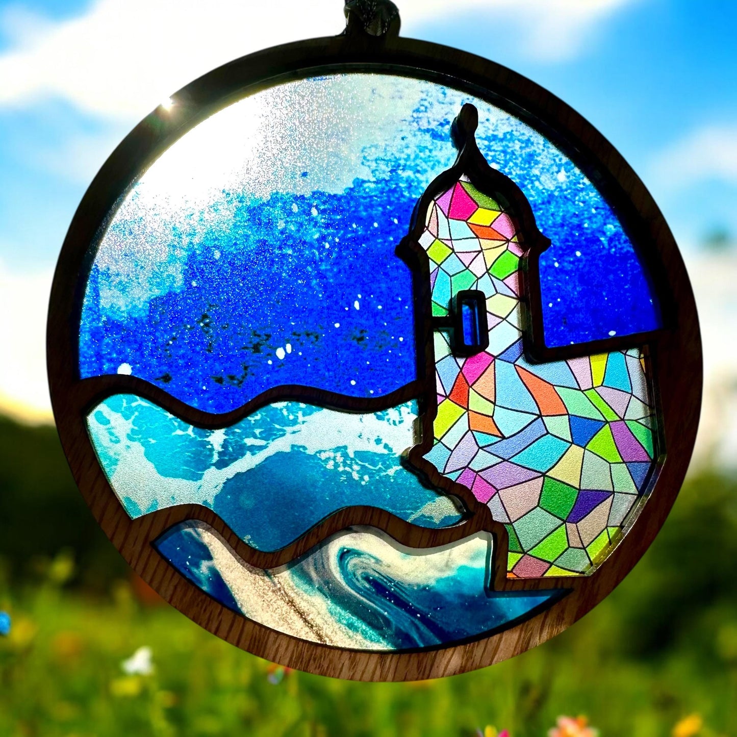 El Morro garita Suncatcher: Acrylic and Red Oak Puerto Rico Art, stained glass look window art