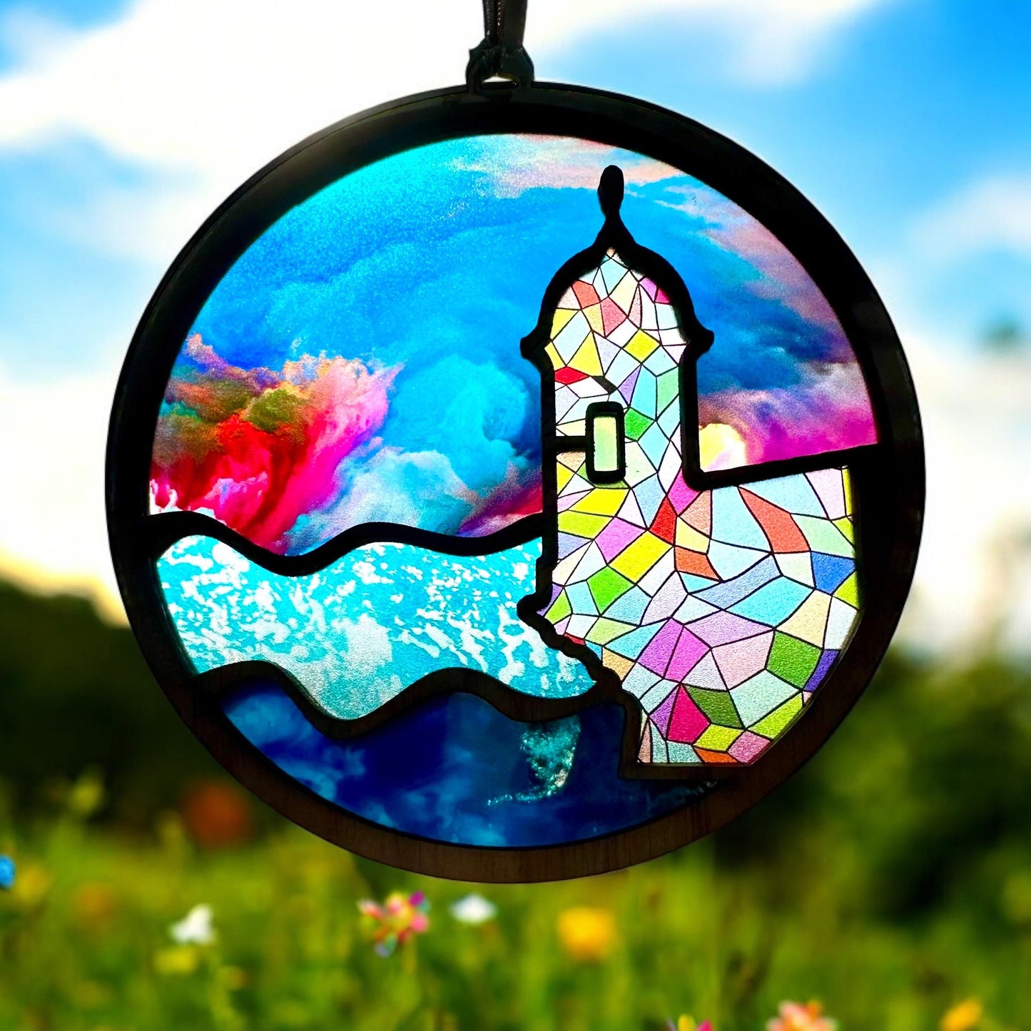 El Morro garita Suncatcher: Acrylic and Red Oak Puerto Rico Art, stained glass look window art