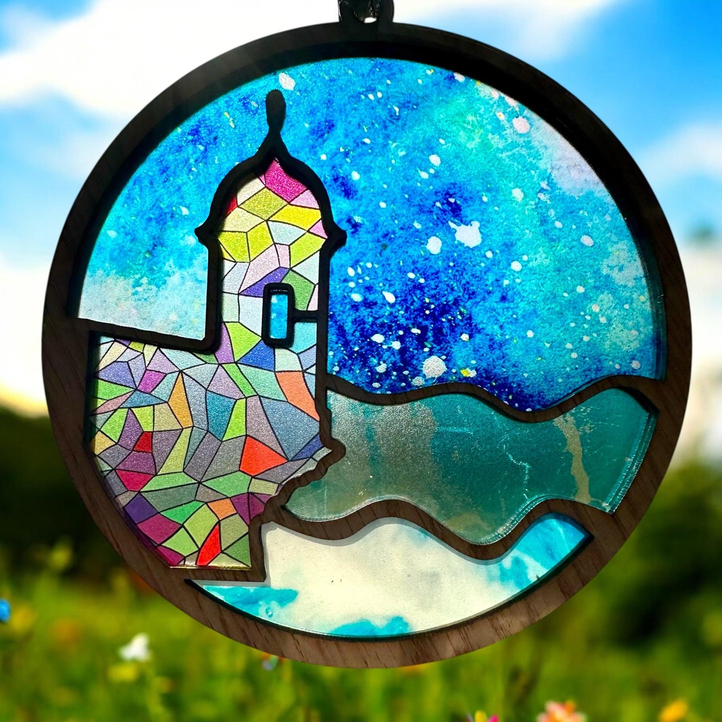 El Morro garita Suncatcher: Acrylic and Red Oak Puerto Rico Art, stained glass look window art