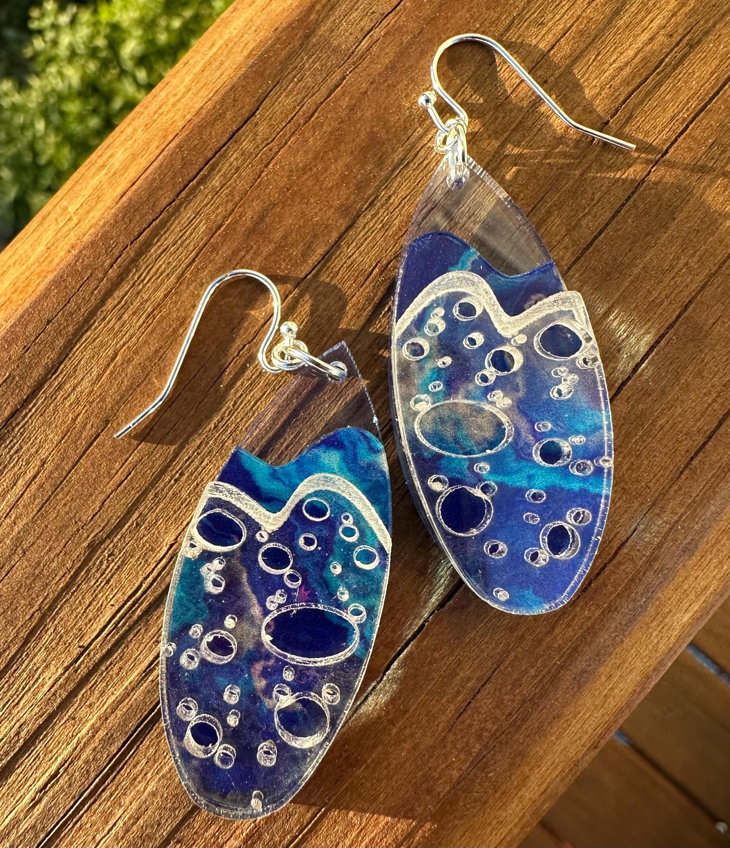 Holographic Surfboard Earrings: Sparkly Ocean Wave Dangles