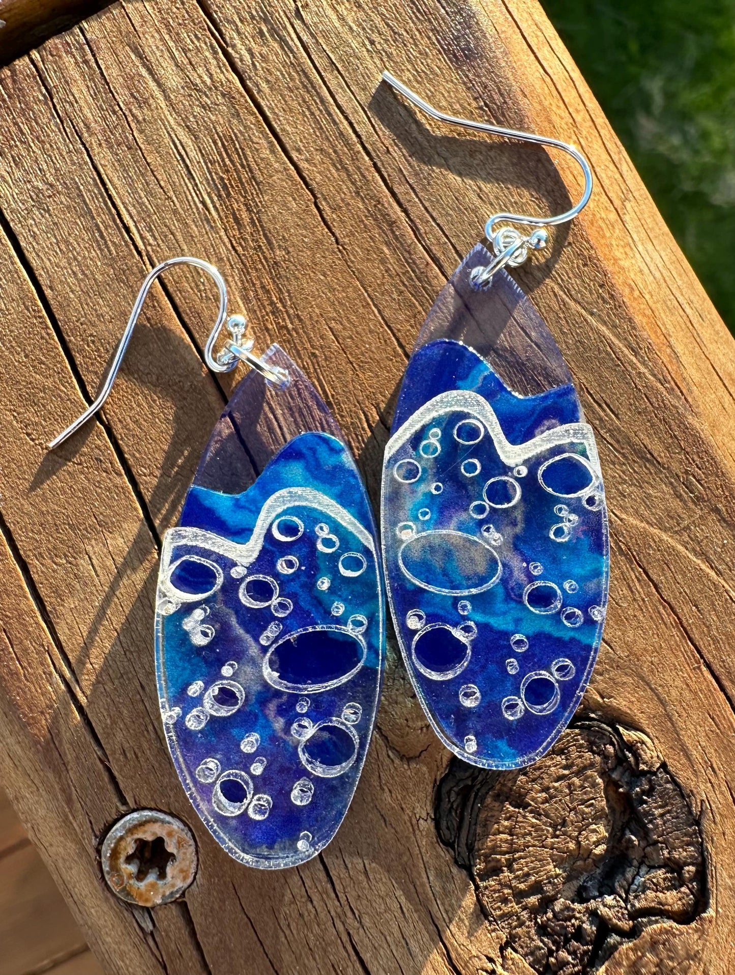 Holographic Surfboard Earrings: Sparkly Ocean Wave Dangles