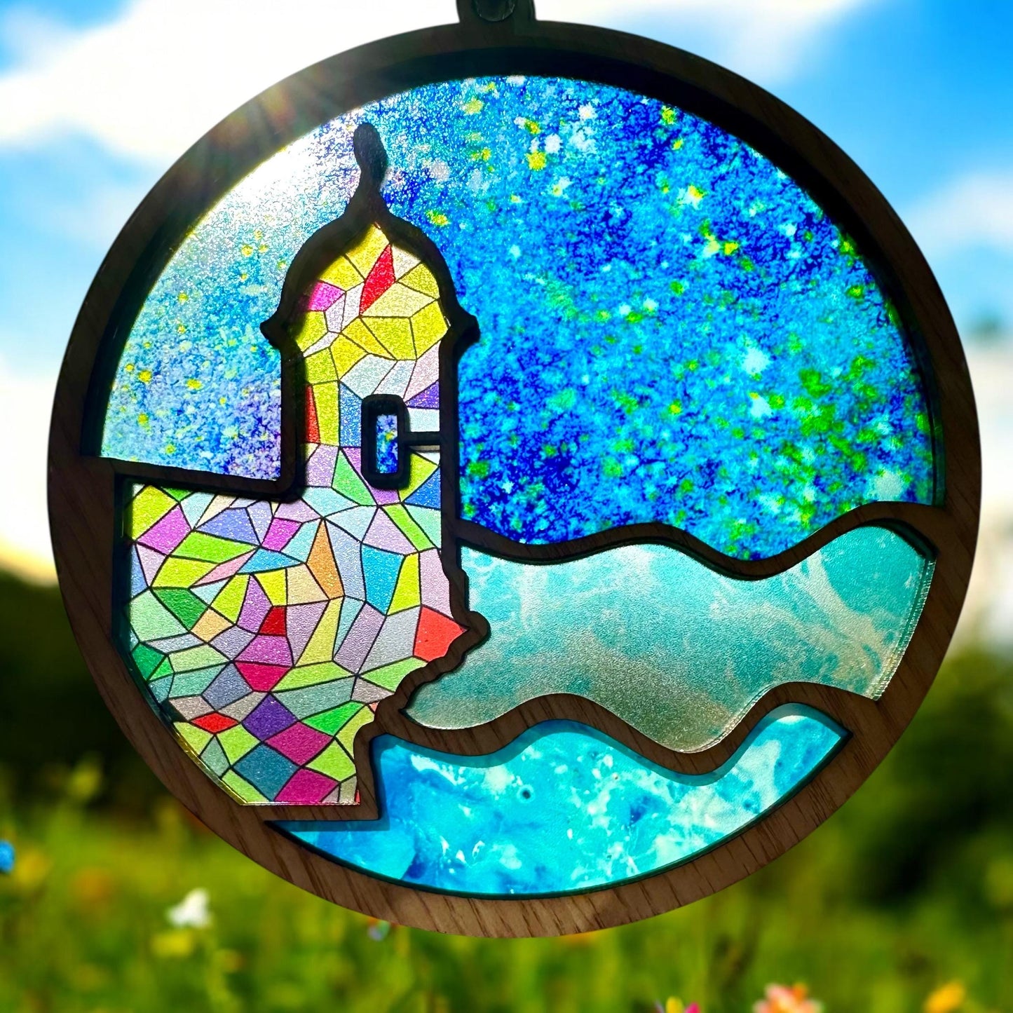 El Morro garita Suncatcher: Acrylic and Red Oak Puerto Rico Art, stained glass look window art