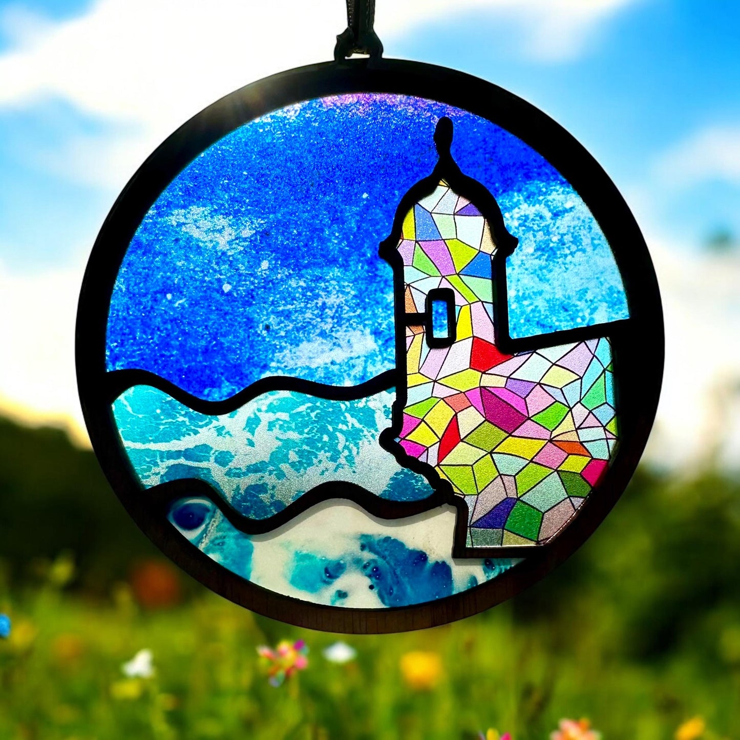 El Morro garita Suncatcher: Acrylic and Red Oak Puerto Rico Art, stained glass look window art