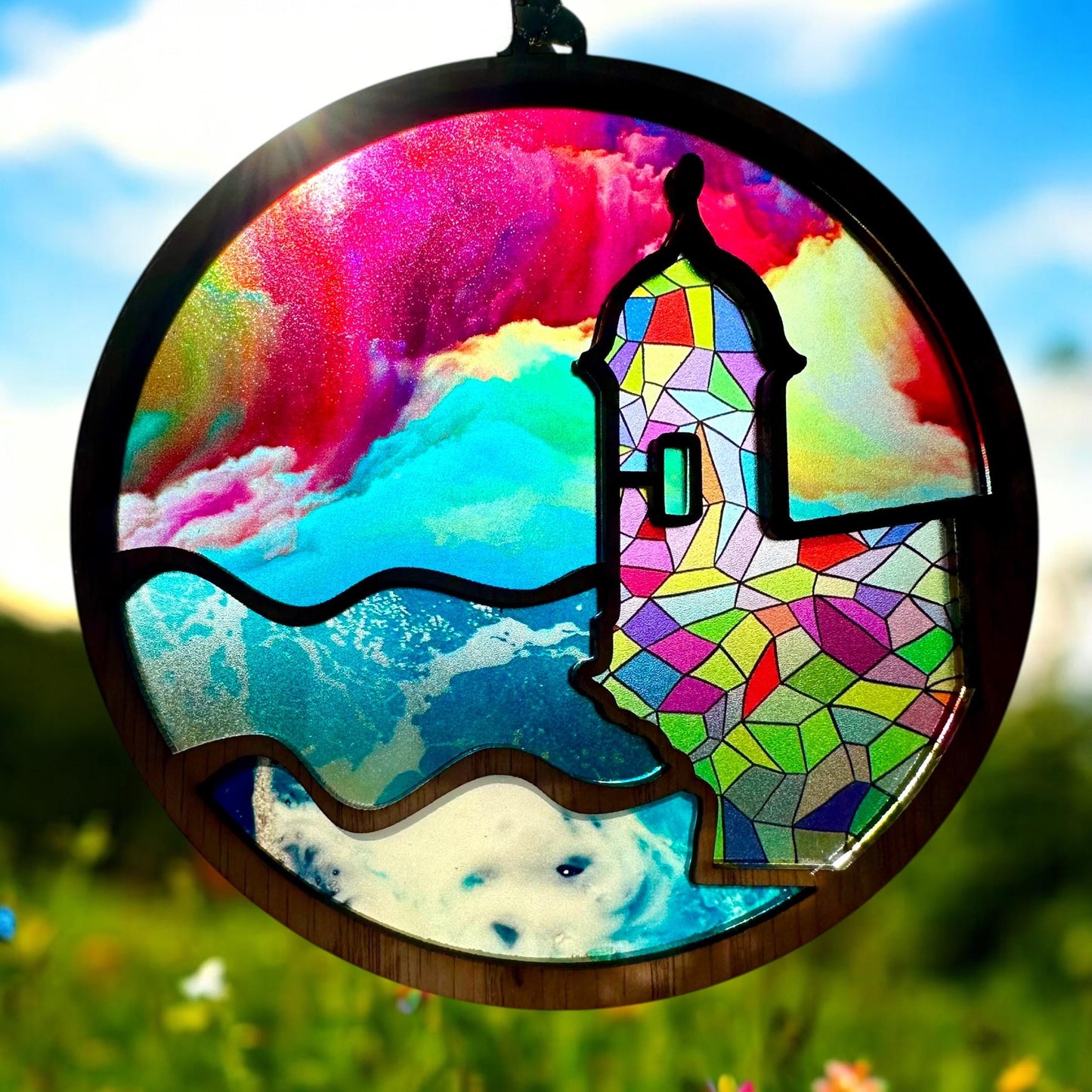 El Morro garita Suncatcher: Acrylic and Red Oak Puerto Rico Art, stained glass look window art