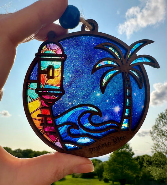 El Morro Car Charm: Puerto Rico Palm Tree Suncatcher