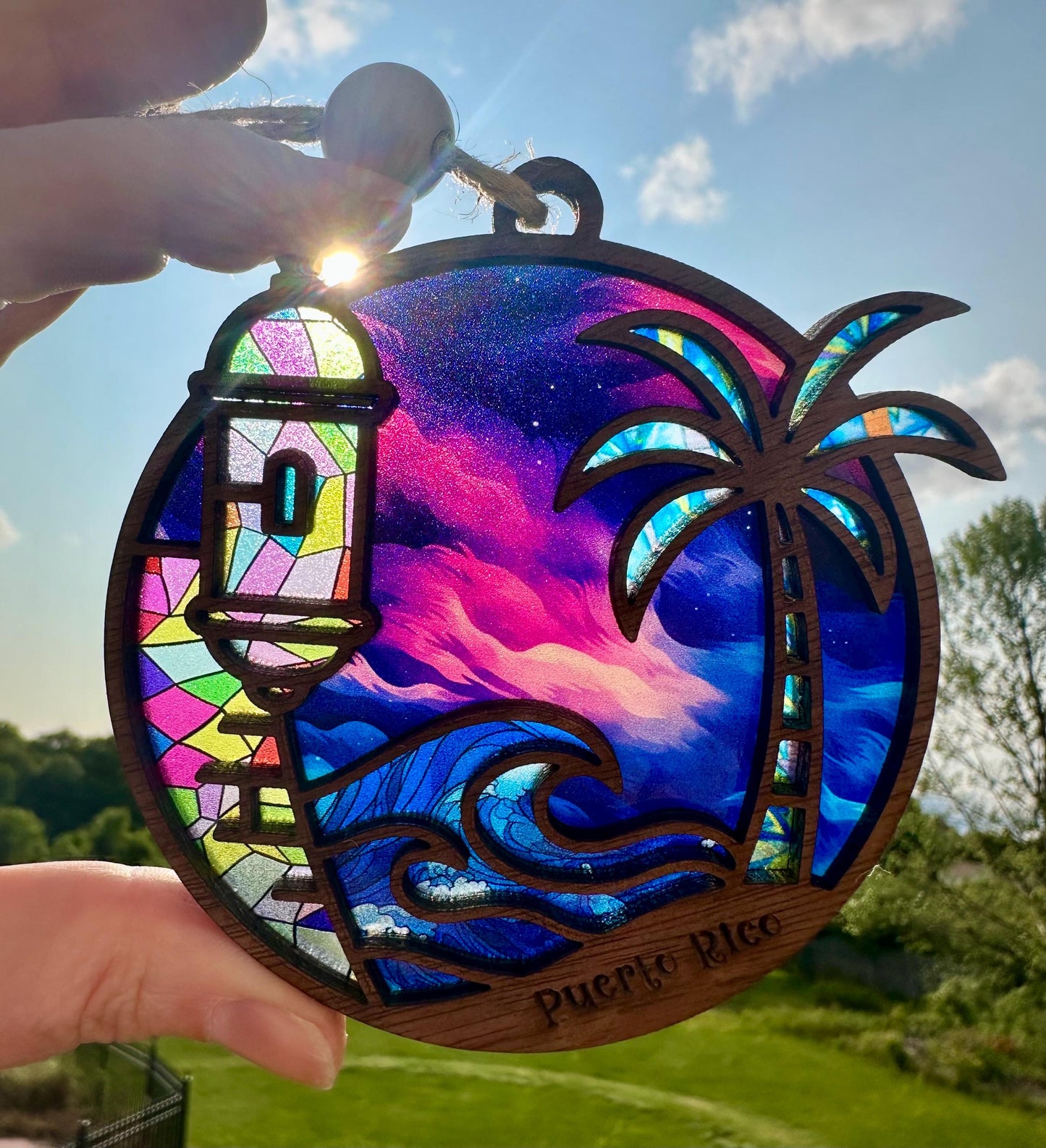 El Morro Car Charm: Puerto Rico Palm Tree Suncatcher