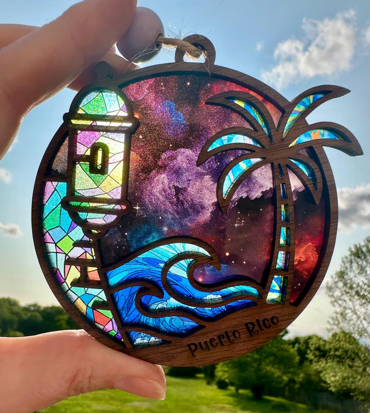El Morro Car Charm: Puerto Rico Palm Tree Suncatcher