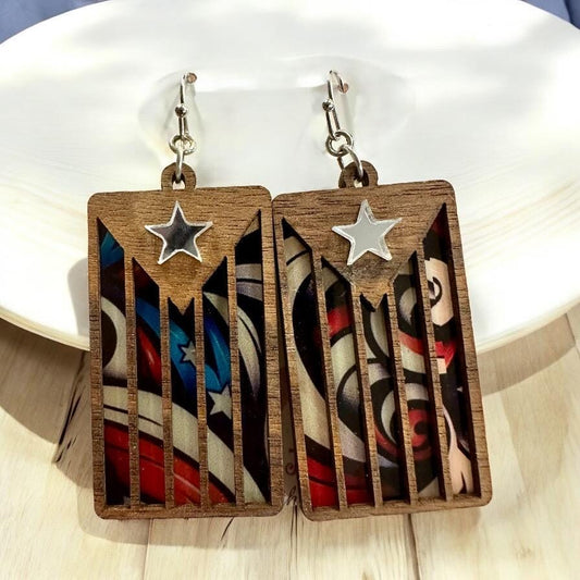 Puerto Rico Flag Earrings: Stained Glass Style Boricua Jewelry
