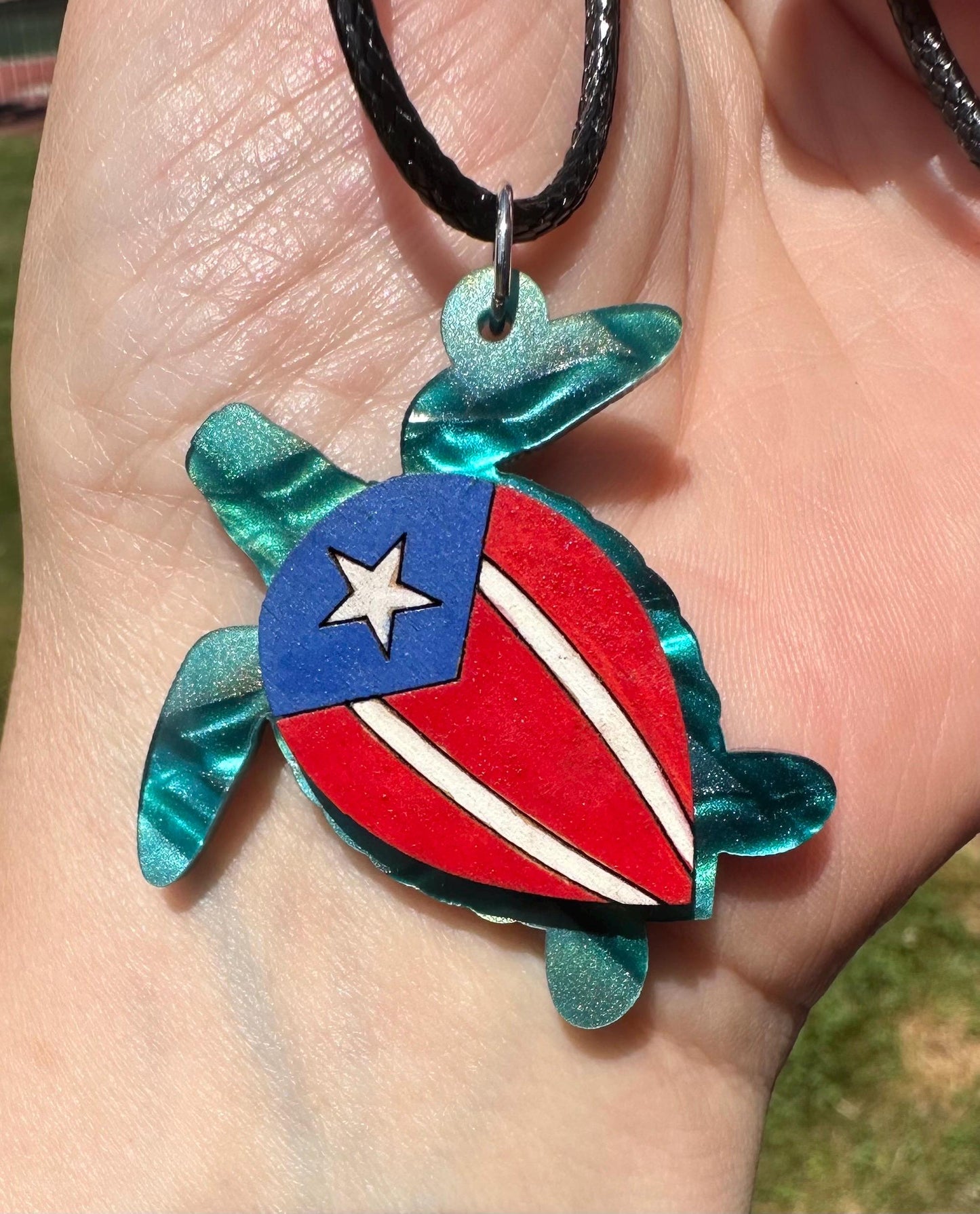 Puerto Rican Flag Sea Turtle Earrings: Hand-Painted Caribbean Art