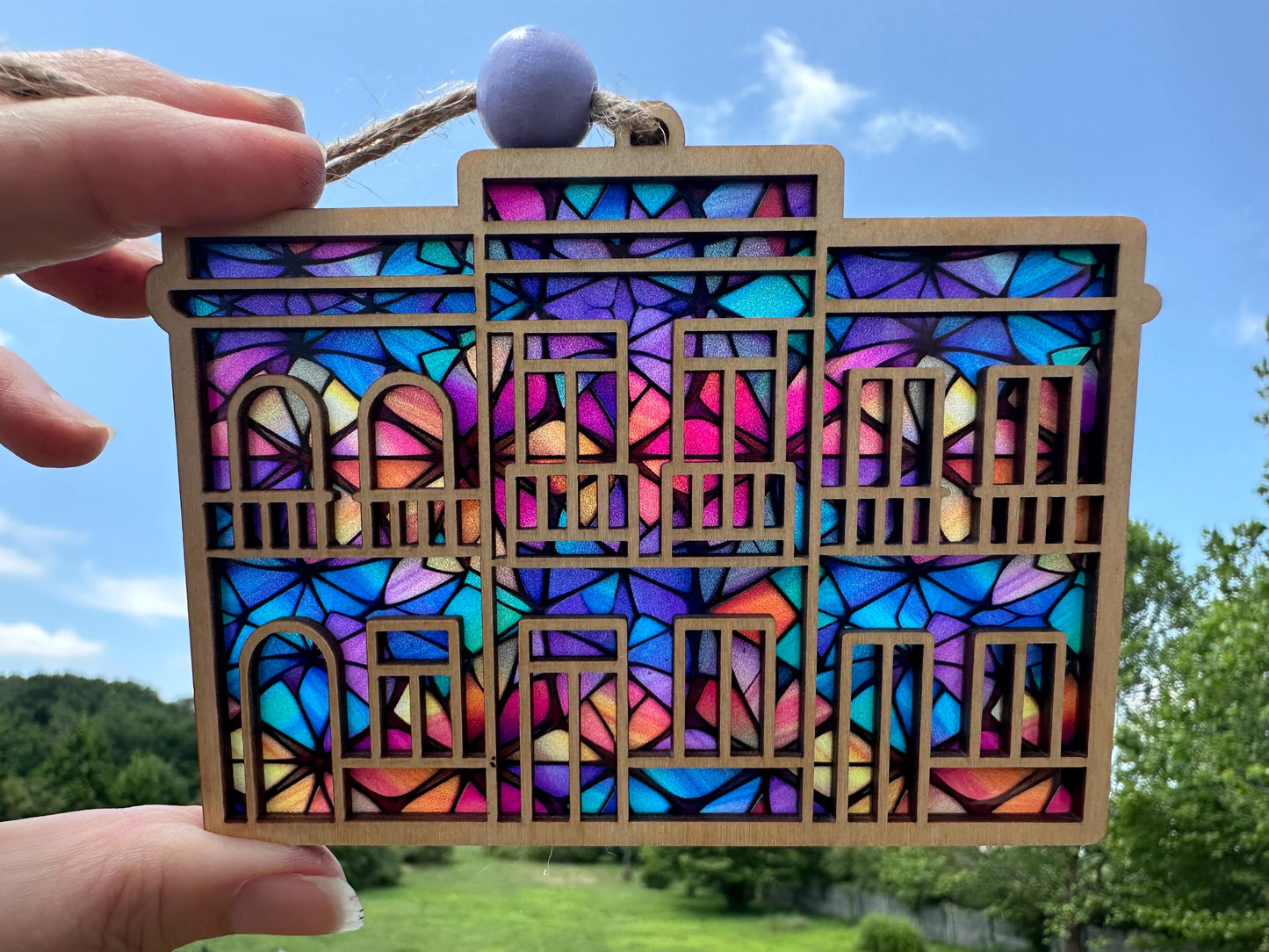 Viejo San Juan Suncatcher: Maple Wood Puerto Rico stained glass look ornament