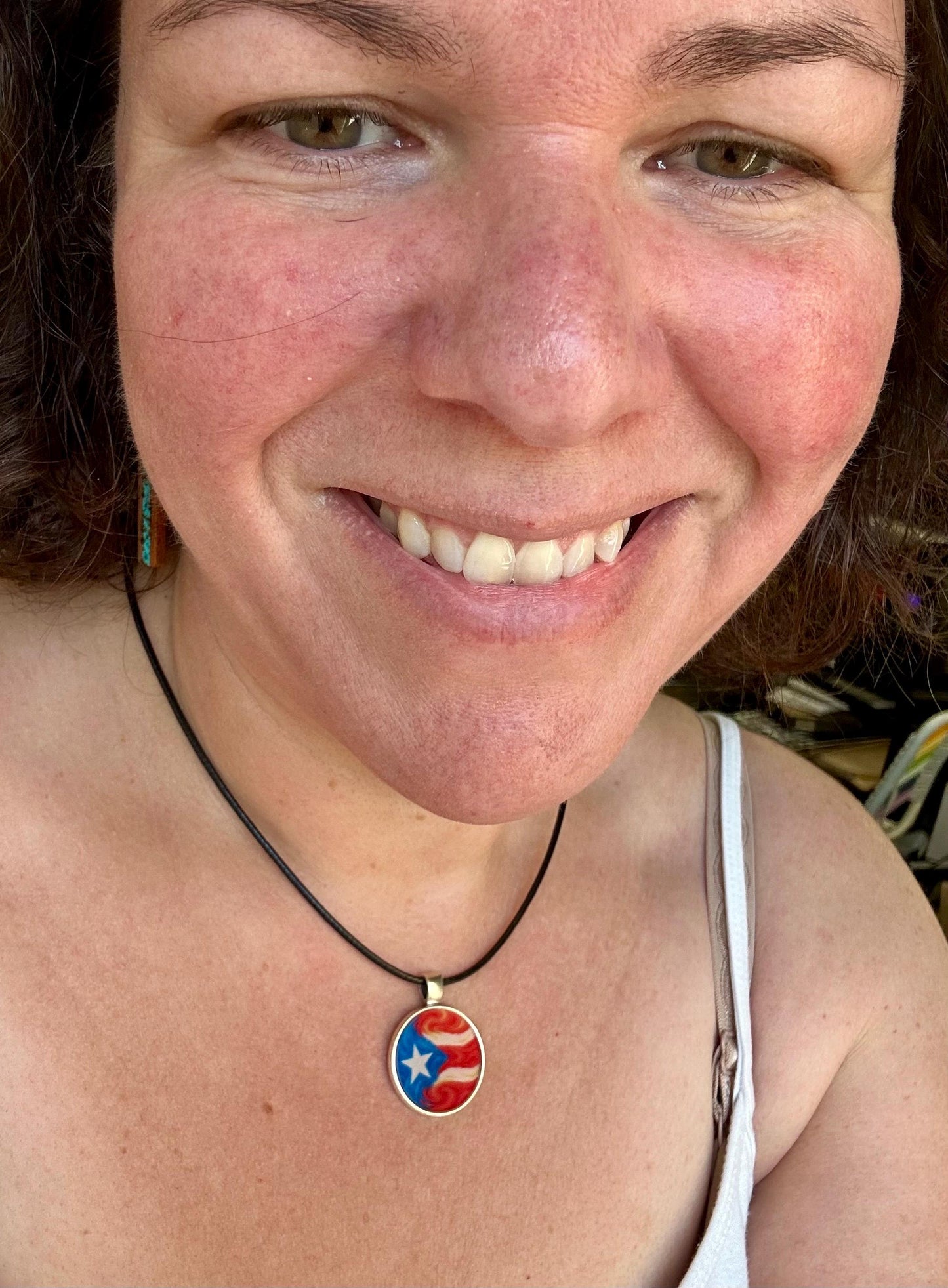 Puerto Rican Flag Acrylic Pendant Necklace: Boricua Pride Jewelry