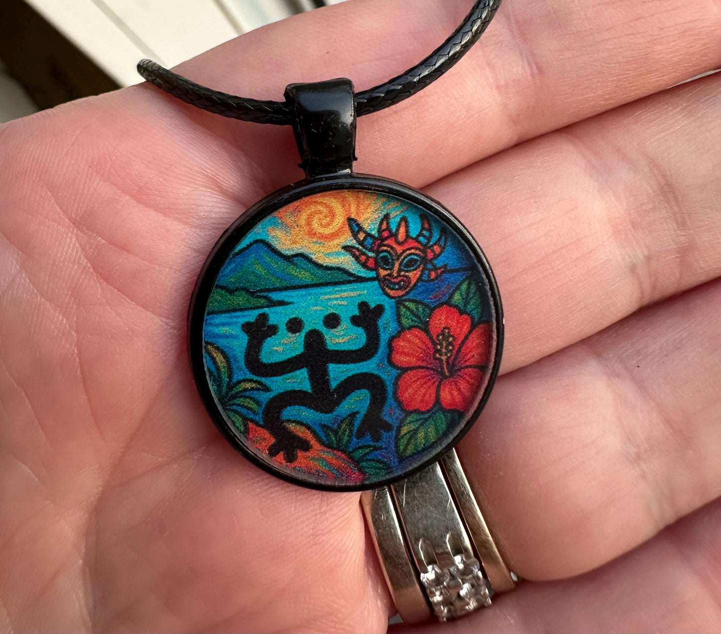 Coqui Vejigante Acrylic Pendant: Puerto Rican Pride Necklace