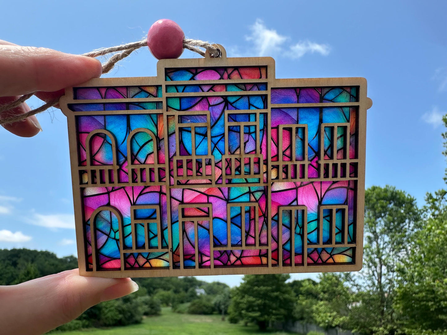 Viejo San Juan Suncatcher: Maple Wood Puerto Rico stained glass look ornament