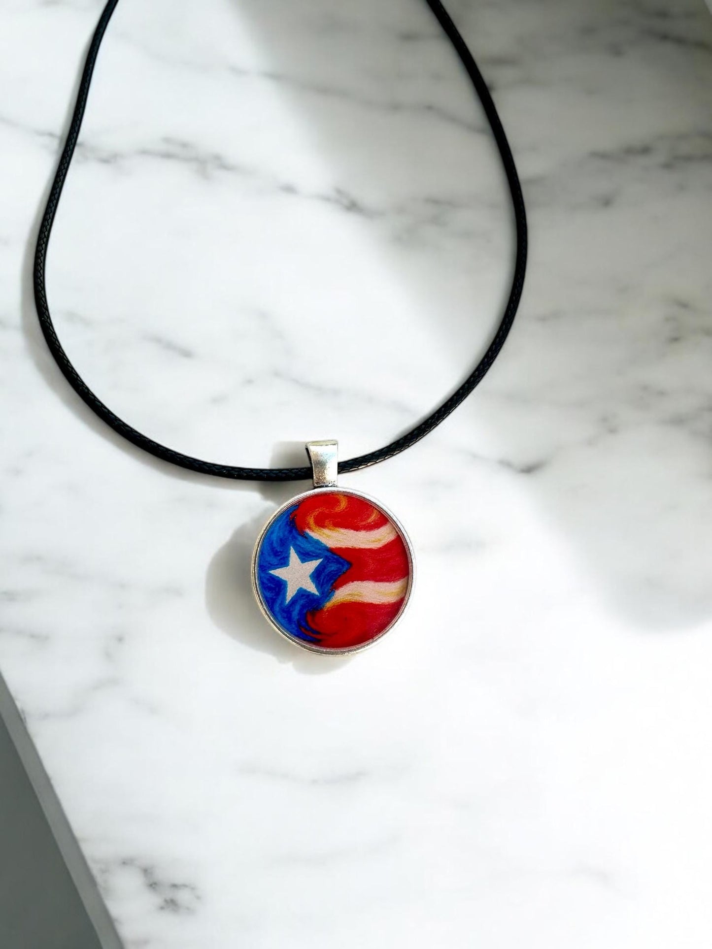 Puerto Rican Flag Acrylic Pendant Necklace: Boricua Pride Jewelry