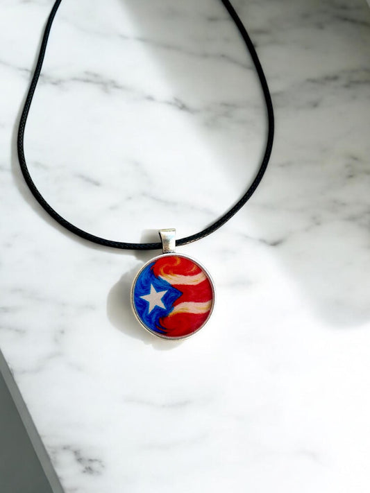 Puerto Rican Flag Acrylic Pendant Necklace: Boricua Pride Jewelry