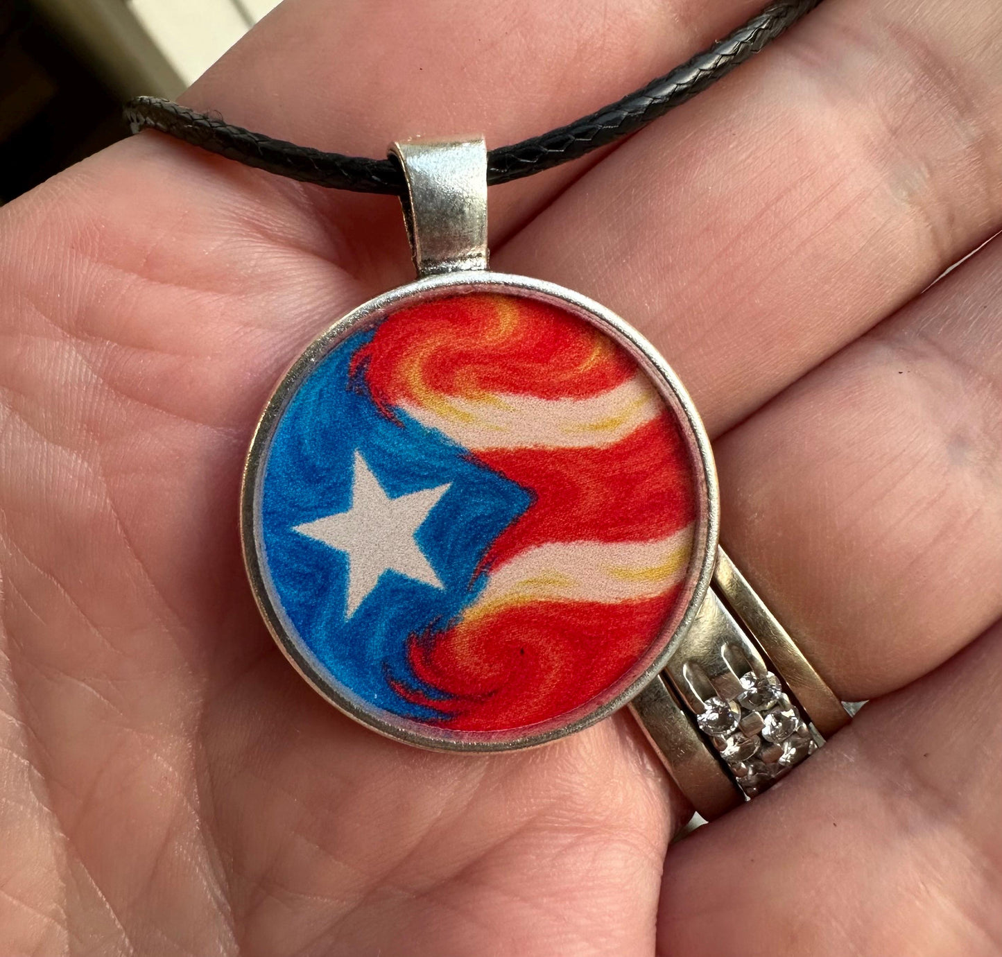 Puerto Rican Flag Acrylic Pendant Necklace: Boricua Pride Jewelry