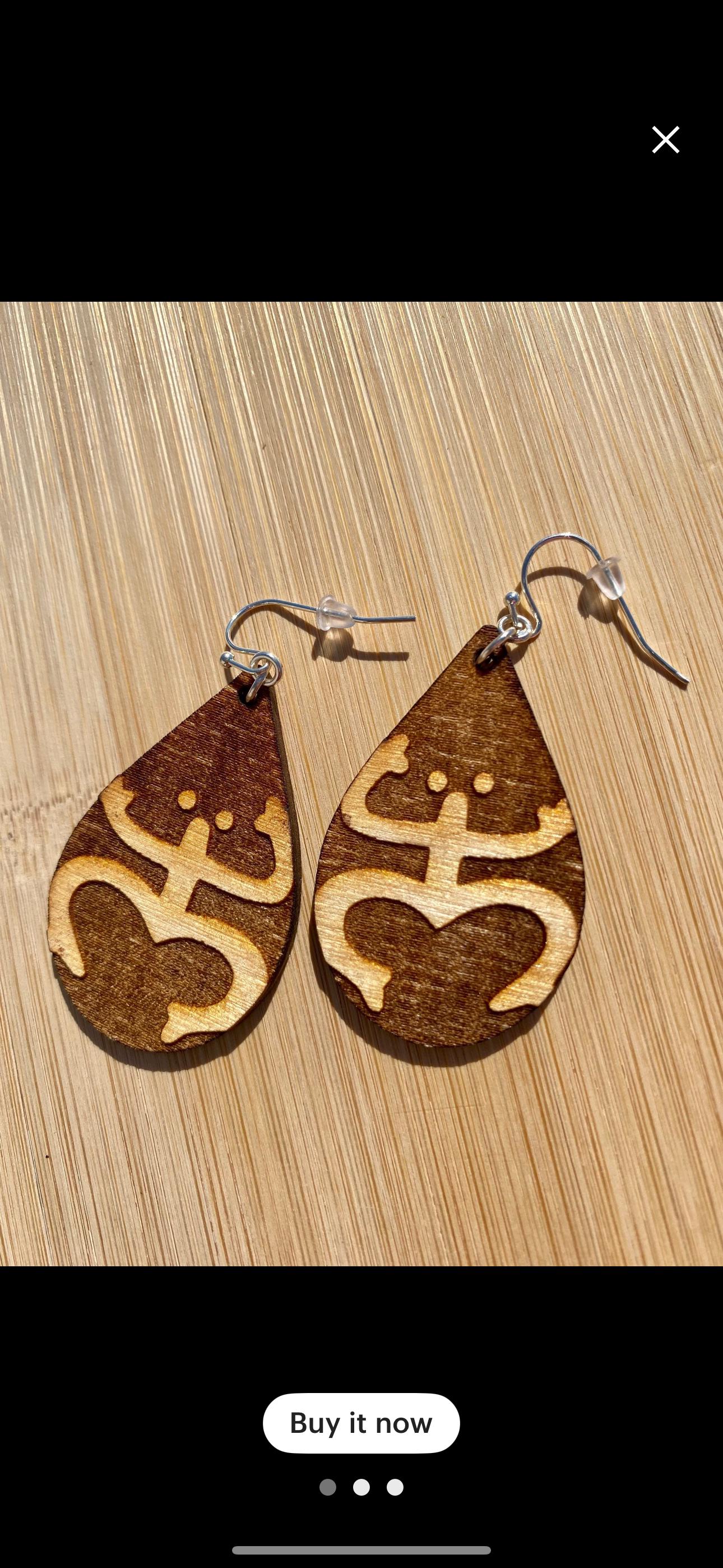 Coqui Taino Sun Wood Earrings: Puerto Rico Tropical Jewelry teardrop shape