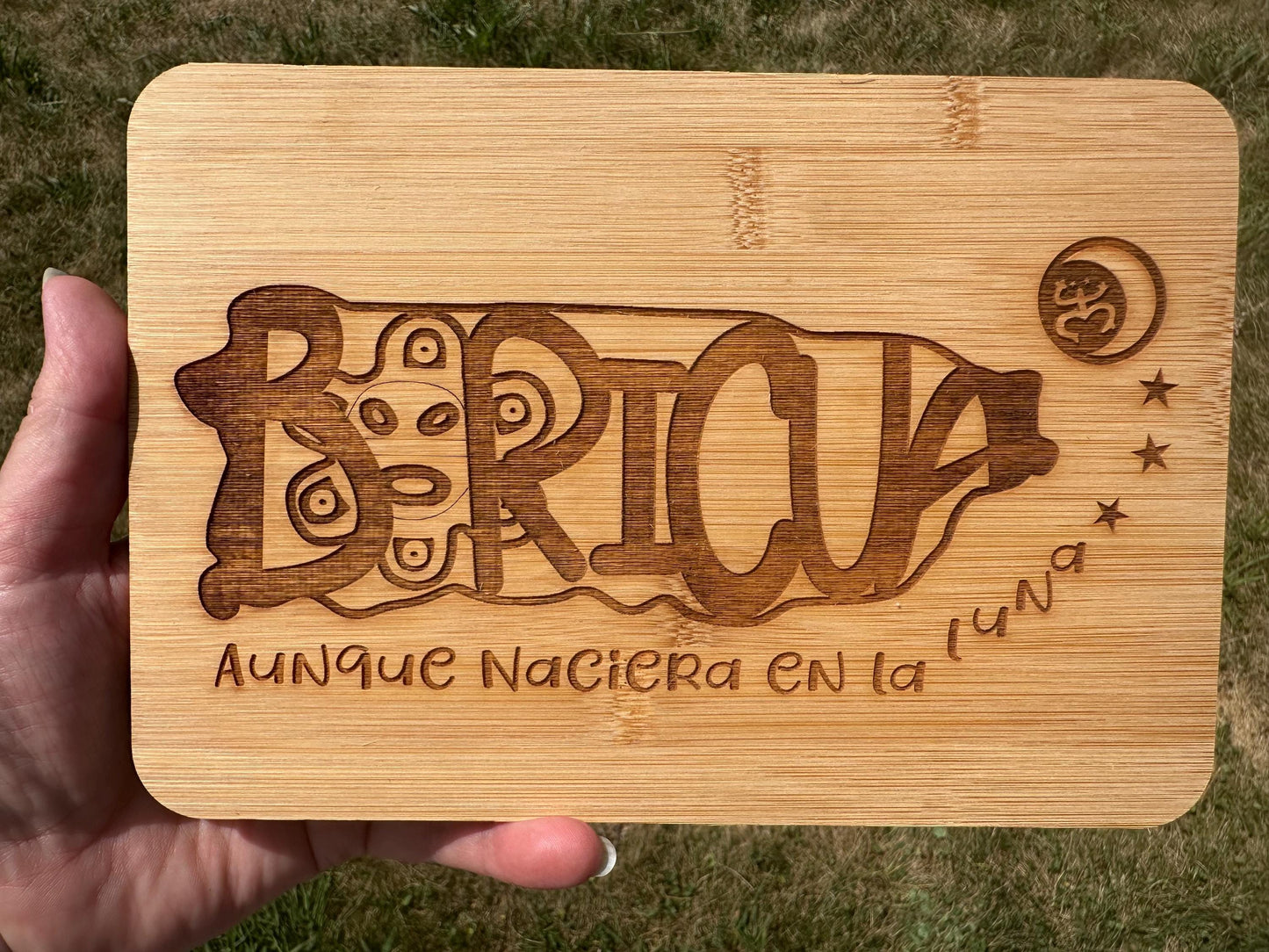 Puerto Rico Bamboo Cutting Board: Engraved Mandala Serving Board