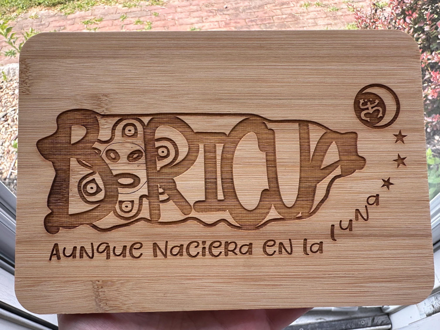 Puerto Rico Bamboo Cutting Board: Engraved Mandala Serving Board
