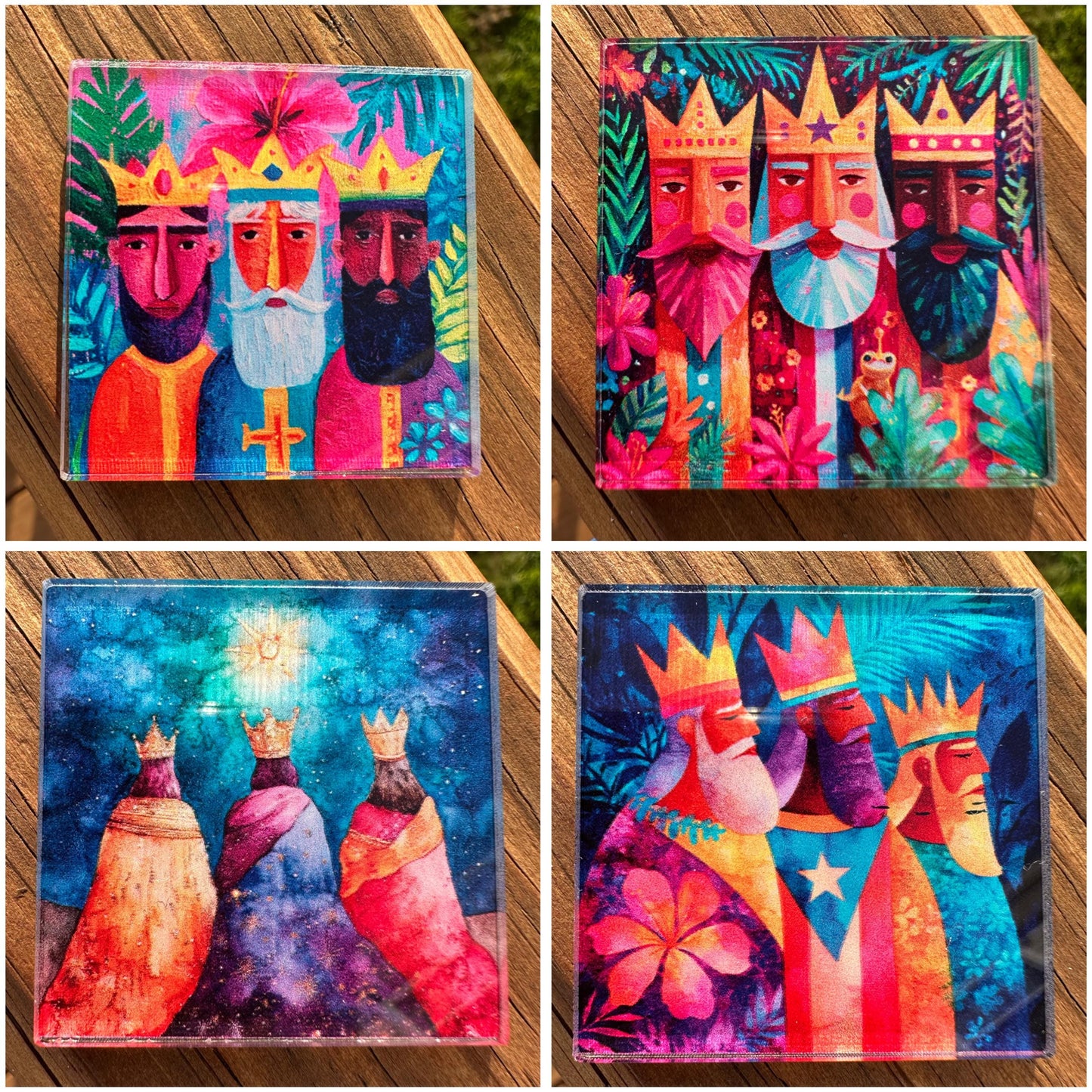 Three Kings Day Magnets: Puerto Rican Flag Coqui & Amapola Art