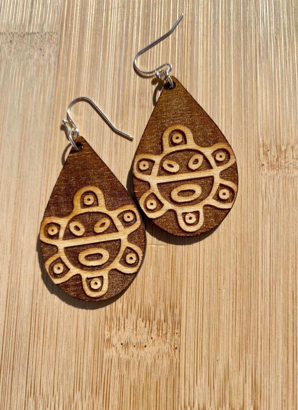 Coqui Taino Wood Earrings: Puerto Rico Art, Tropical Dangle Earrings