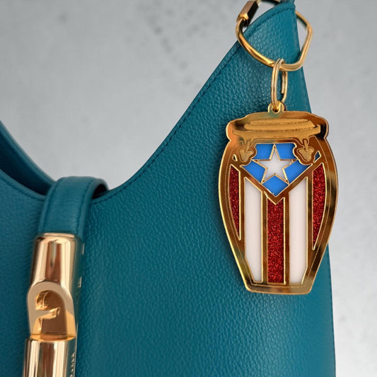Puerto Rican Conga Drum Bag Charm Gold Mirror Acrylic