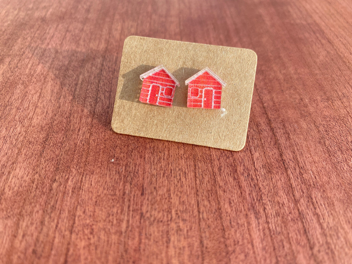 Hand-Painted Wood House Stud Earrings: Puerto Rico Art