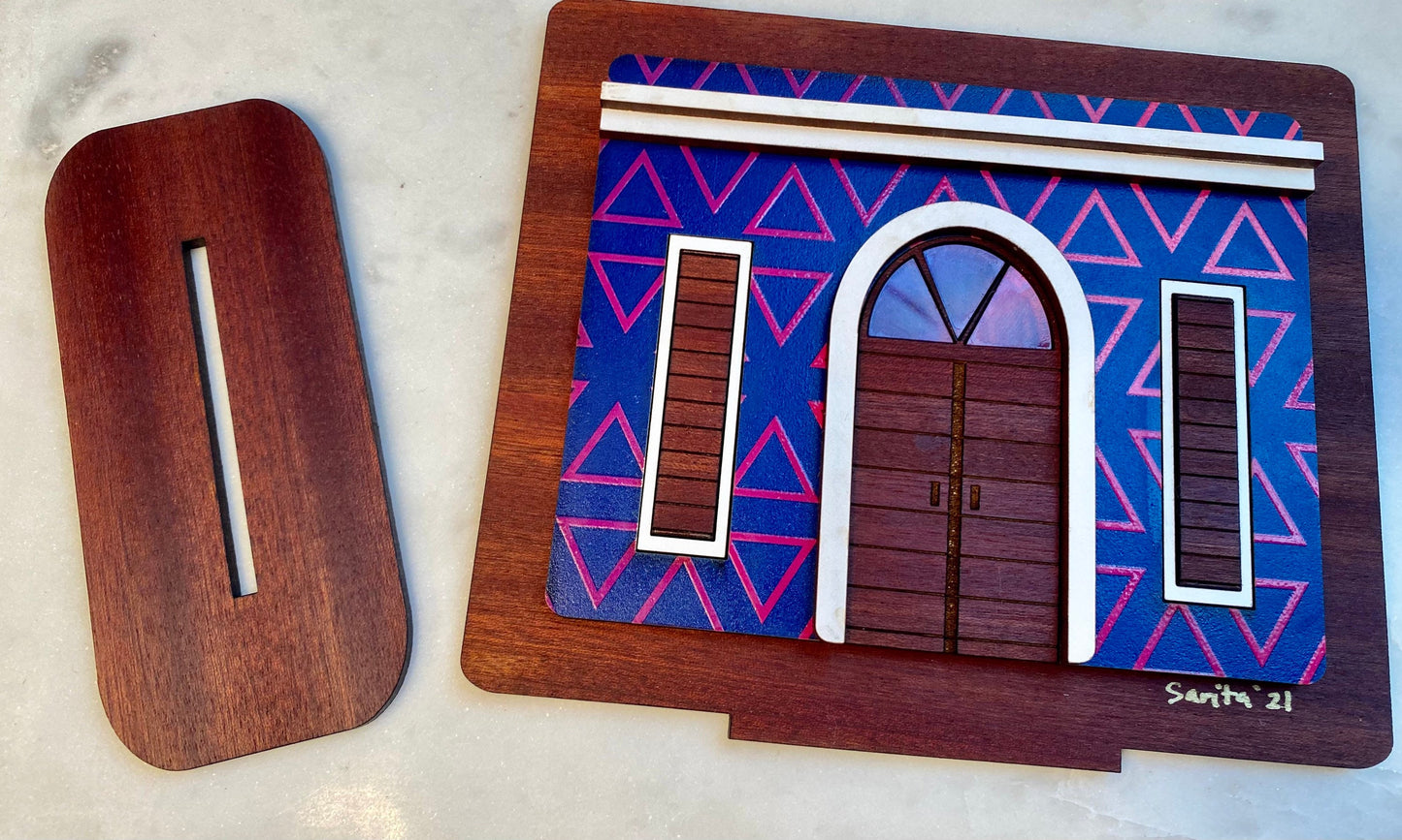 Viejo San Juan colorful Wooden House Art: Boricua Shelf Sitter, Puerto Rican desk art