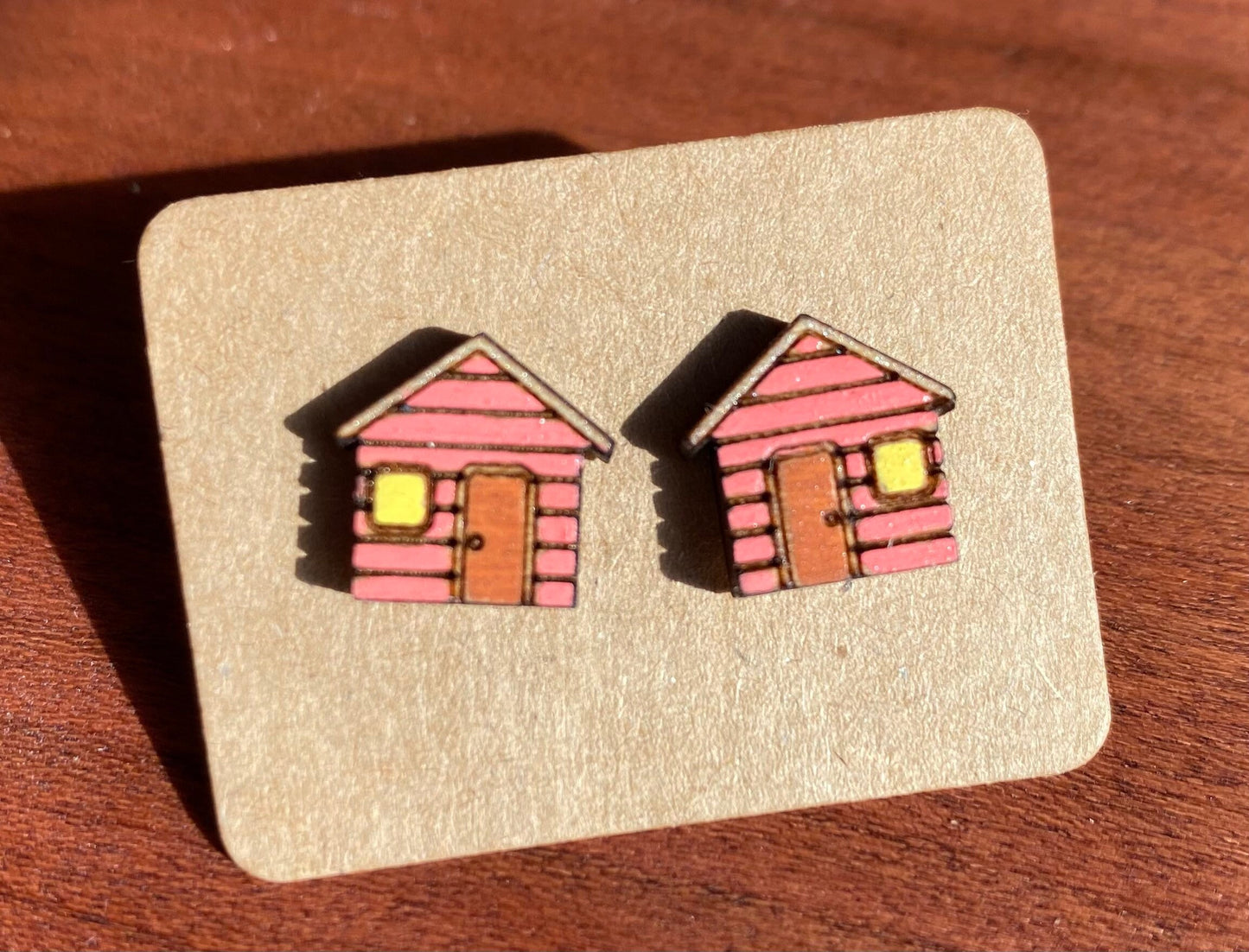 Hand-Painted Wood House Stud Earrings: Puerto Rico Art