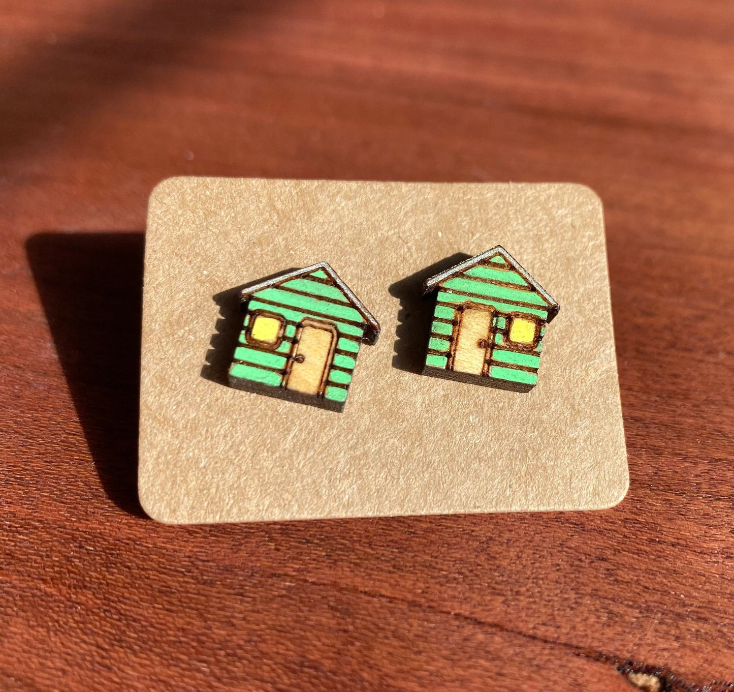 Hand-Painted Wood House Stud Earrings: Puerto Rico Art
