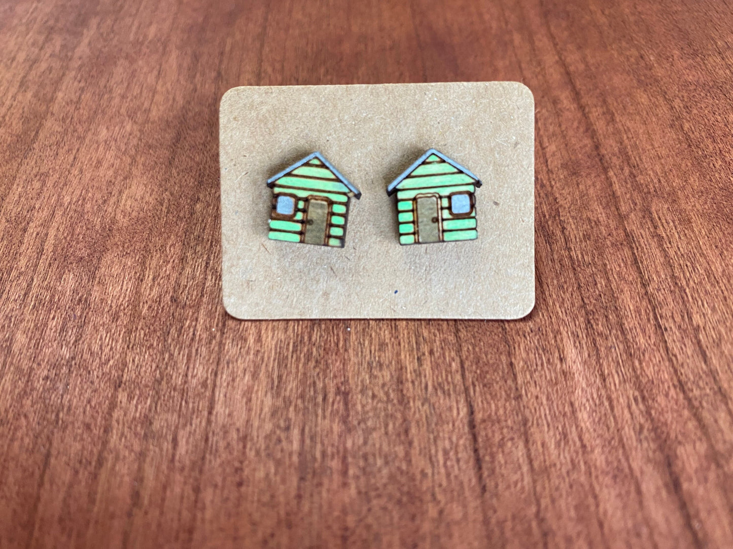 Hand-Painted Wood House Stud Earrings: Puerto Rico Art
