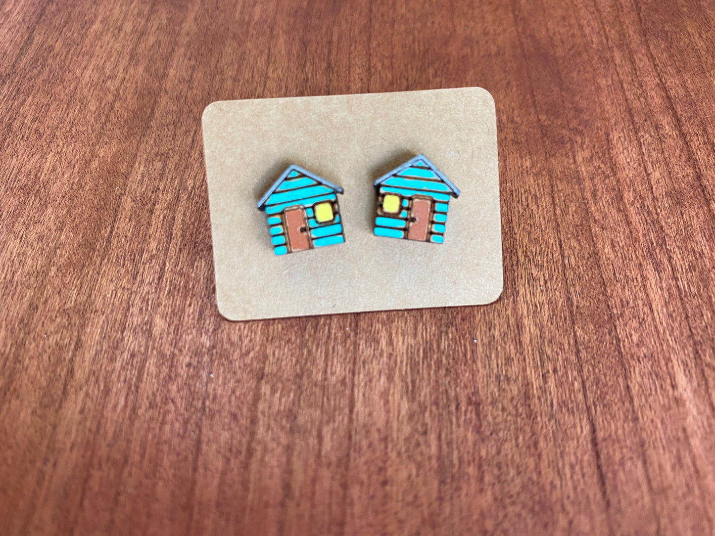 Hand-Painted Wood House Stud Earrings: Puerto Rico Art