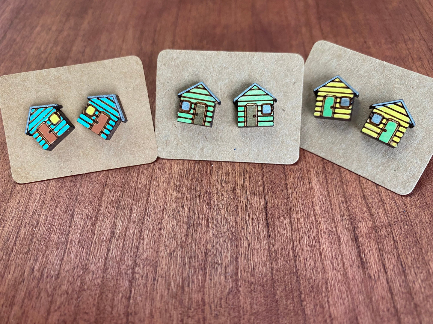Hand-Painted Wood House Stud Earrings: Puerto Rico Art