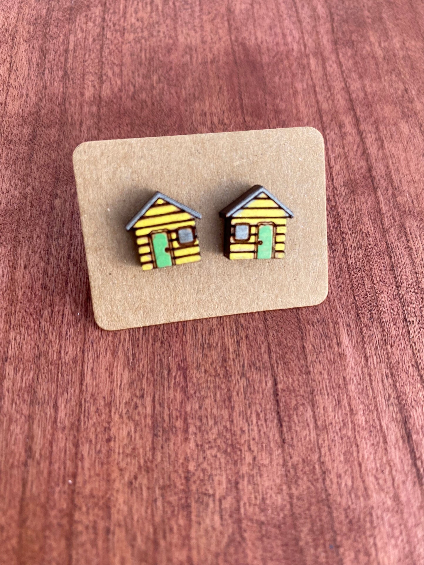 Hand-Painted Wood House Stud Earrings: Puerto Rico Art