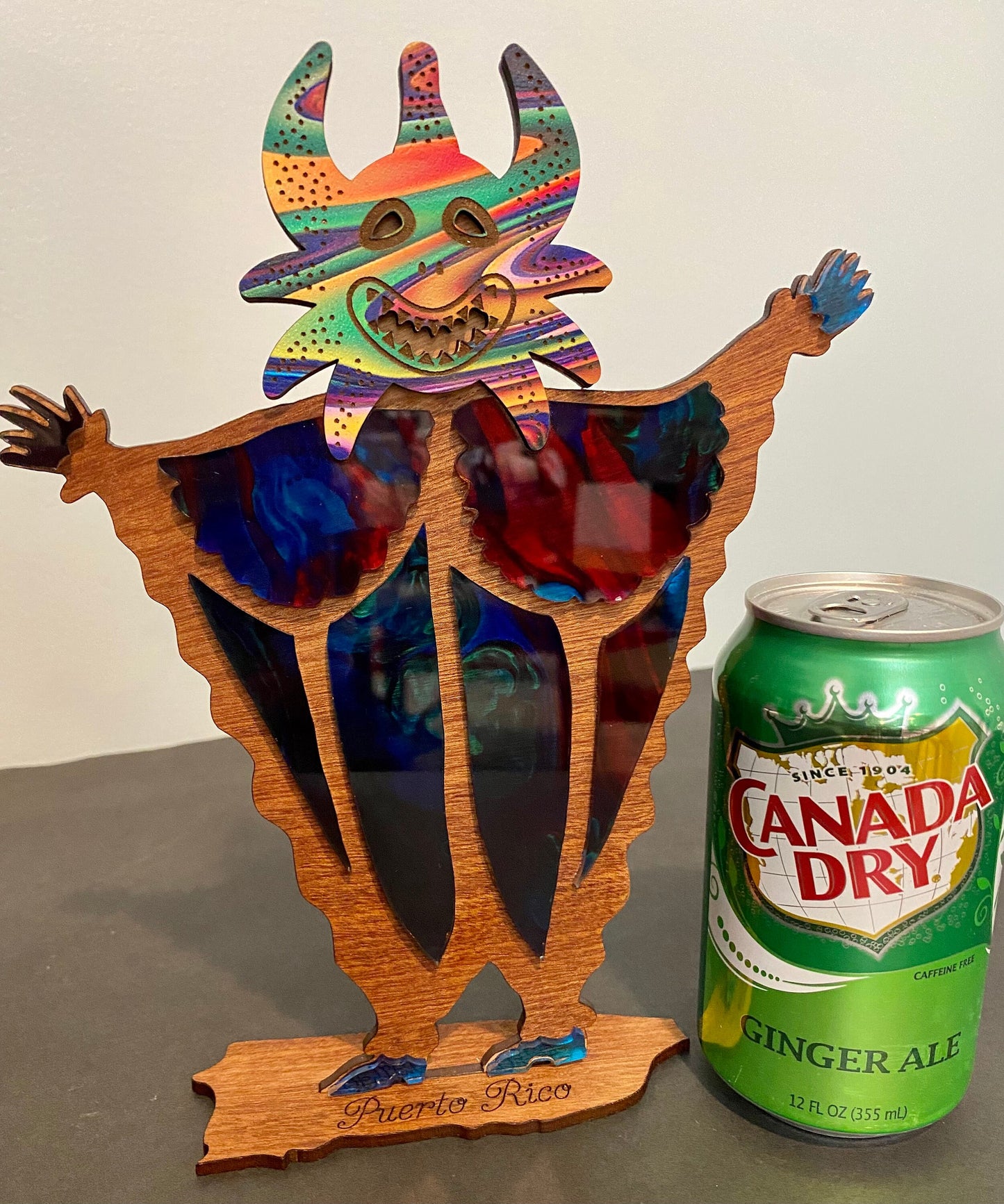Colorful Vejigante carnival mask wood statue for desk or shelf, Puerto Rico art, house warming gift for Puerto Rican, homesick Puerto Rico