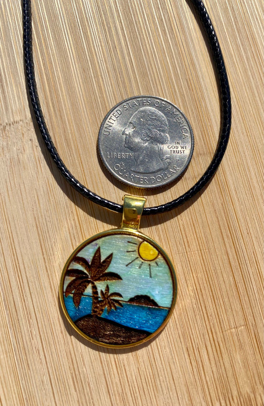 Hand Painted Desecheo Island Necklace: Rincón Sunset Jewelry