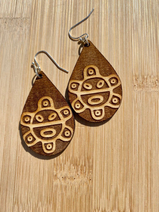 Taino Sol Sun Wood Earrings: Puerto Rico Tropical Jewelry