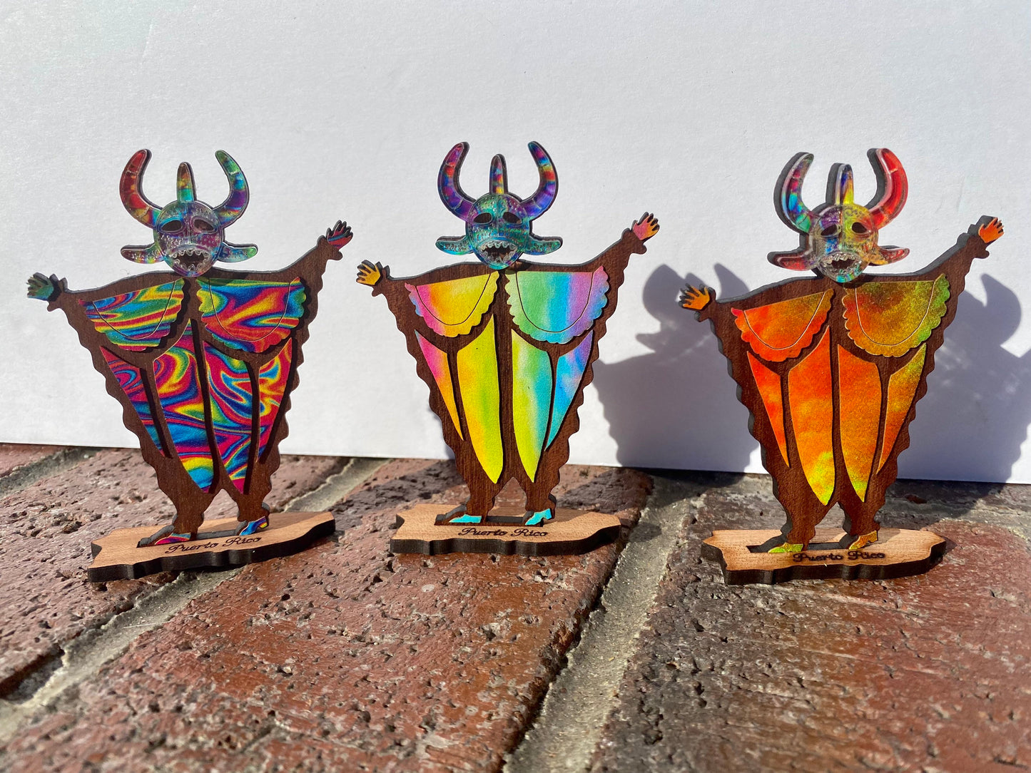 Tiny Vejigante Figurine: Colorful Puerto Rican Carnival wood Statue, shelf sitter, desk art