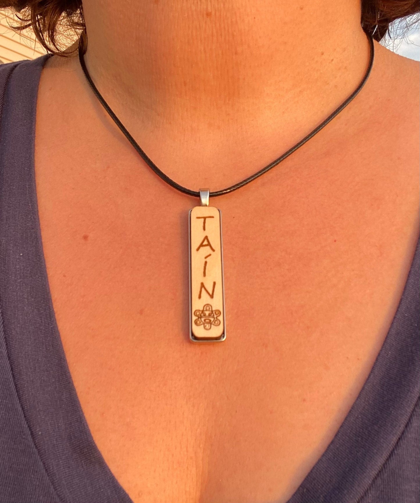 Taino Boricua engraved Wood Pendant Necklace: Puerto Rico Pride Art