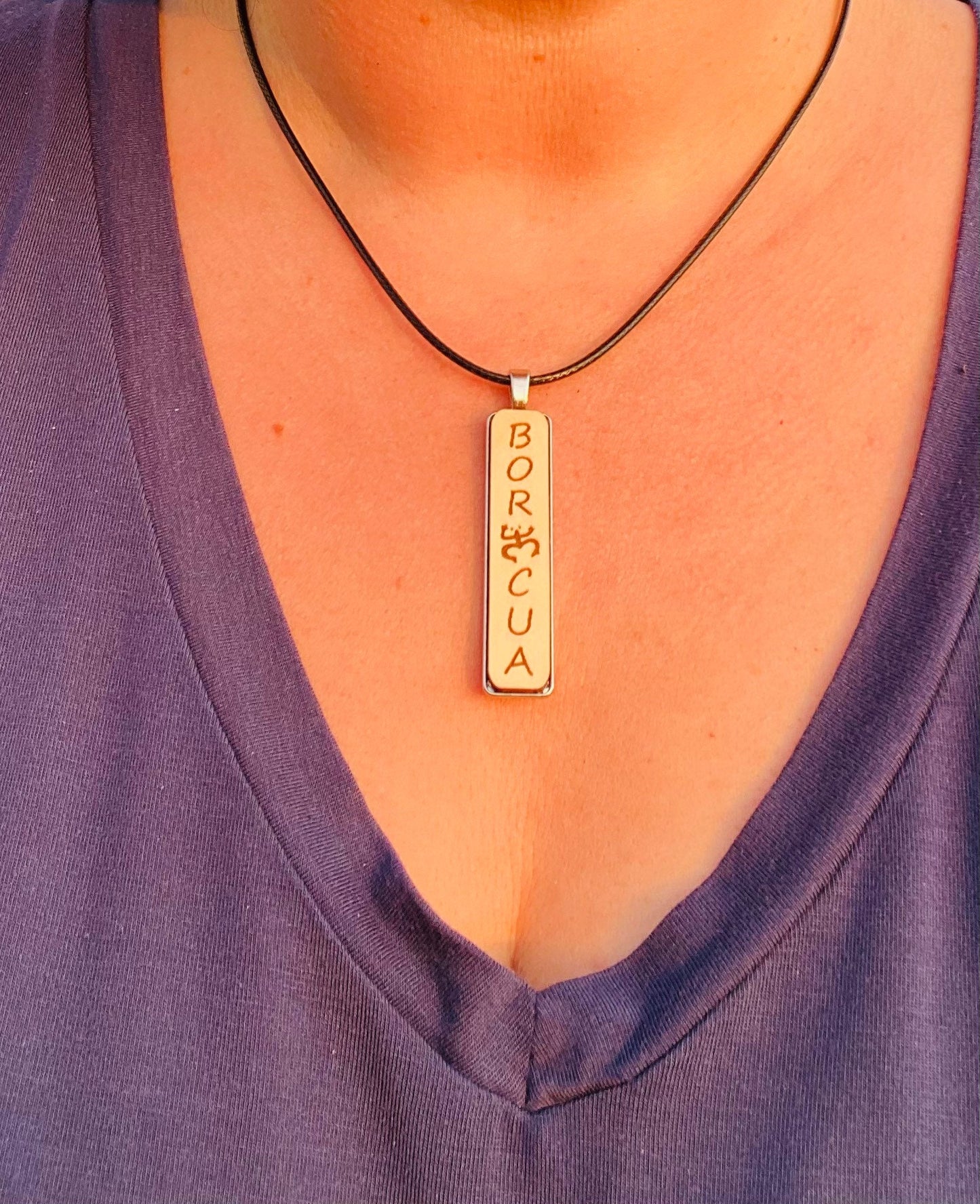 Taino Boricua engraved Wood Pendant Necklace: Puerto Rico Pride Art